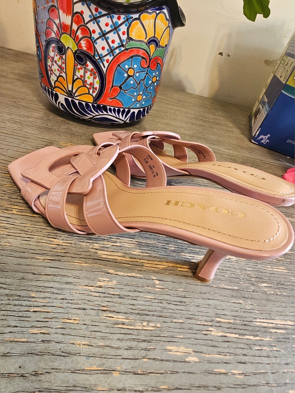 Women Coach Tillie Rose Pink Patent Leather Sandal Fashion Heels Slides Size 8.5 - Picture 10 of 10